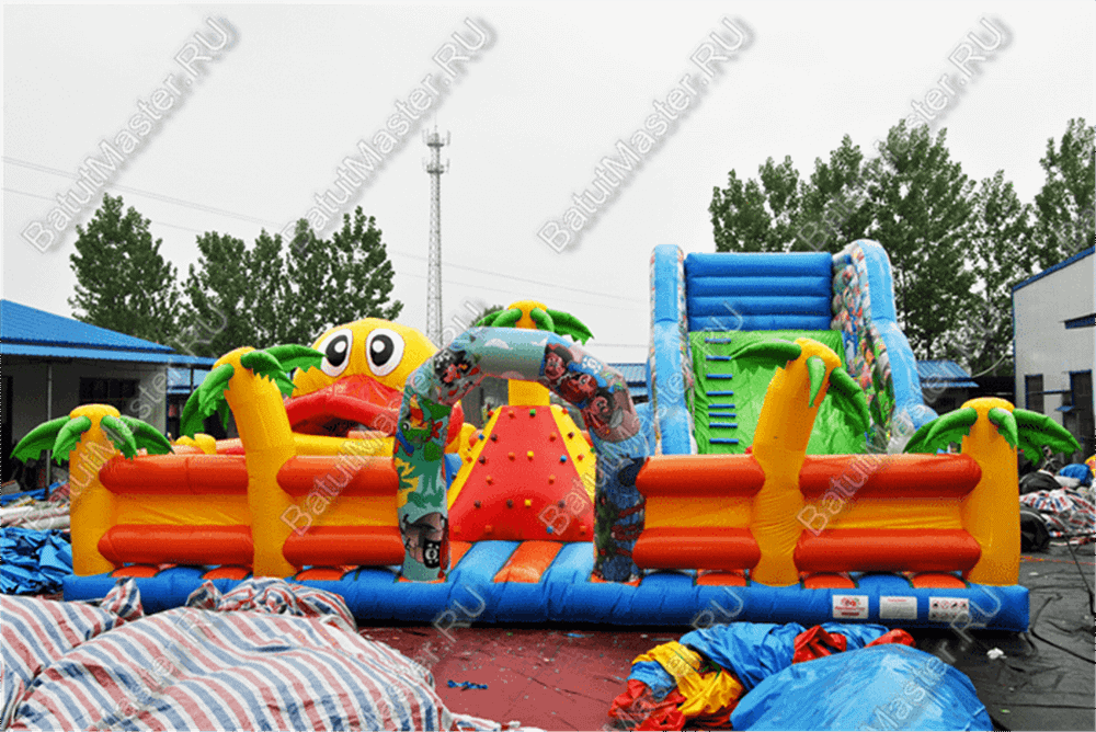 Большая надувная горка "Братство пиратов с роботом" 12*12*7 м