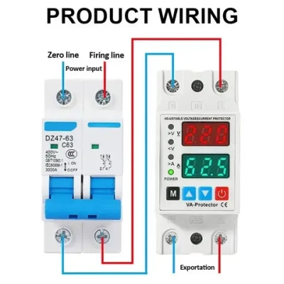 Реле контроля напряжения VA-Protector 220В, 40А (однофазное) с защитой перегрузки по току 40 А, контроль фаз на DIN (ДИН) рейку, модульное.