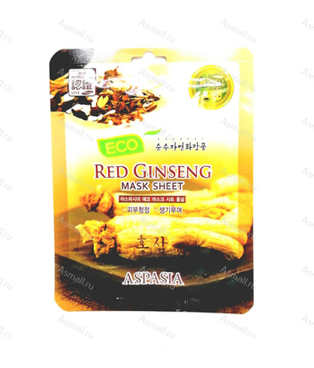 Маска для лица тканевая красный женьшень Eco Sheet Pack Red Ginseng, ASPASIA, 23 мл.