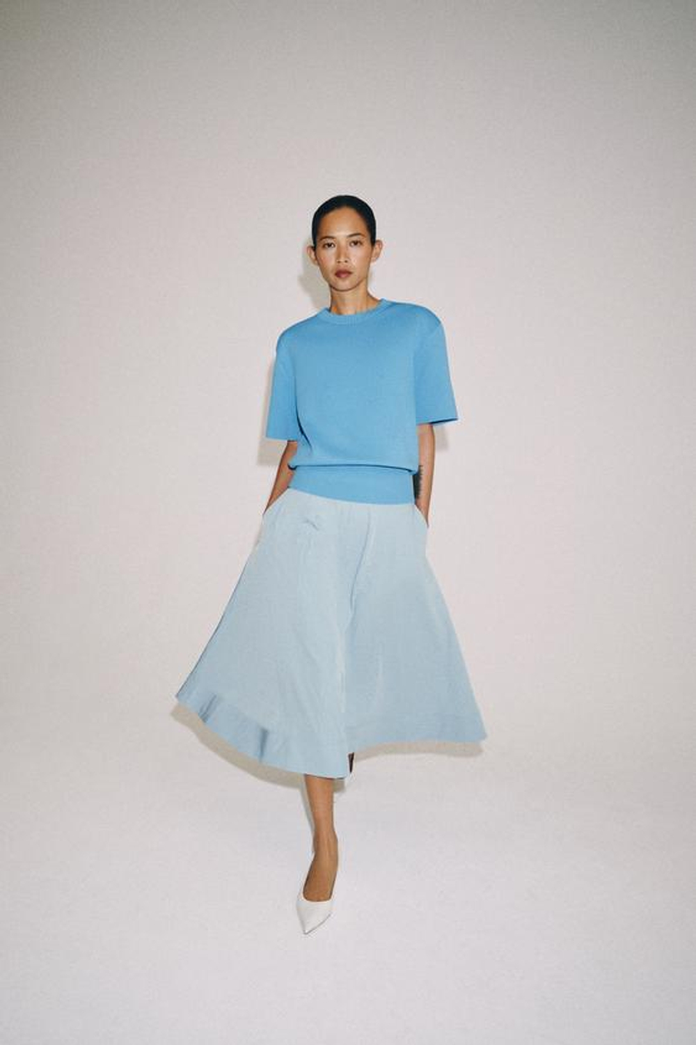 ZARA ЮБКА МИДИ-КЛЕШ — ZW COLLECTION, ГОЛУБОЙ