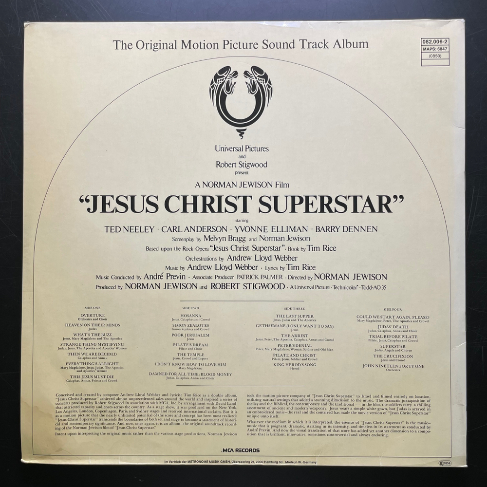 Jesus Christ Superstar - The Original Motion Picture Sound Track Album 2LP (Германия)