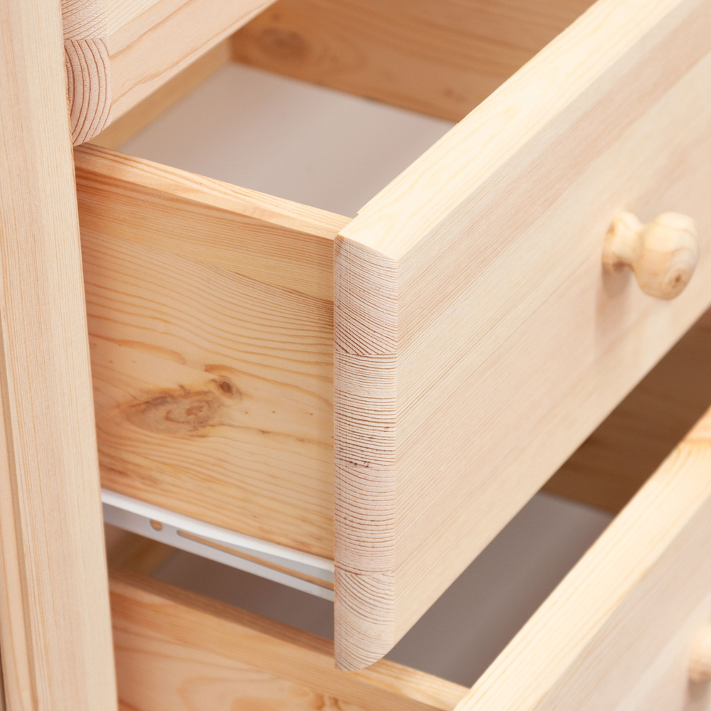 Шкаф-витрина 2 двери 4 ящика Бритта из массива сосны, 113х32х128 см, в прозрачном лаке