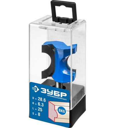 ЗУБР 28.6 x 25 мм, радиус 6.3 мм, фреза полустержневая, Профессионал (28723-28.6)