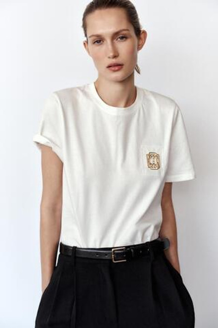 ZARA МАЙКА С БРОШЬЮ, БЕЛЫЙ