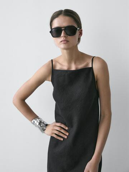 Massimo Dutti Платье миди из 100% льна, черный