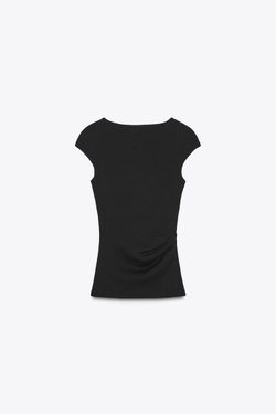 ZARA ТОП В РУБЧИК СО СБОРКАМИ, ЧЕРНЫЙ