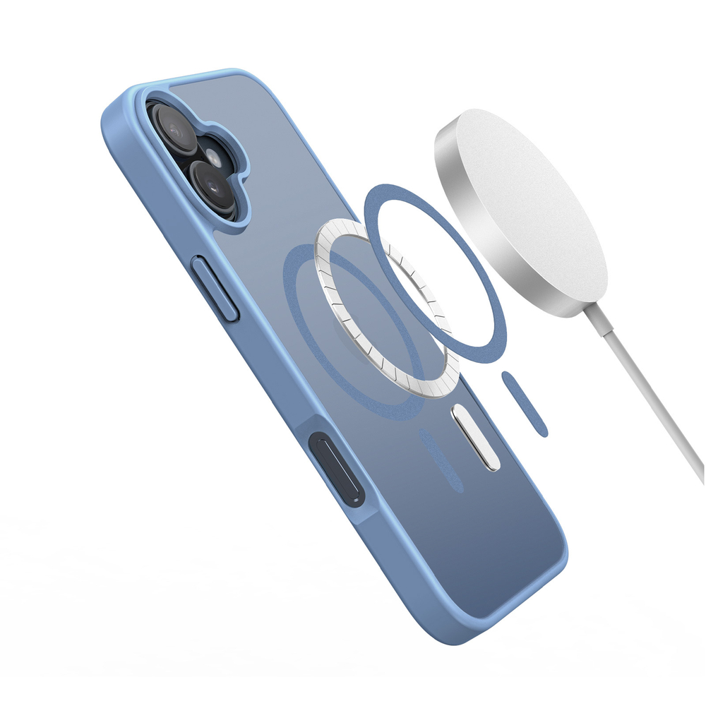 Прозрачный матовый чехол с синими рамками (Light Blue) и с поддержкой MagSafe от Dux Ducis для iPhone 16 Plus, серия Yind Series Case