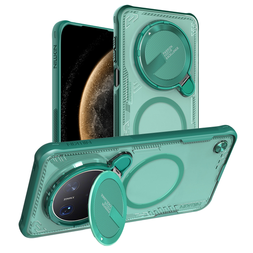 Чехол прозрачный зеленого цвета с MagSafe от Nillkin с металлической крышкой на Huawei Mate 70 Pro и 70 Pro+, серия Iceblade Prop Magnetic Case