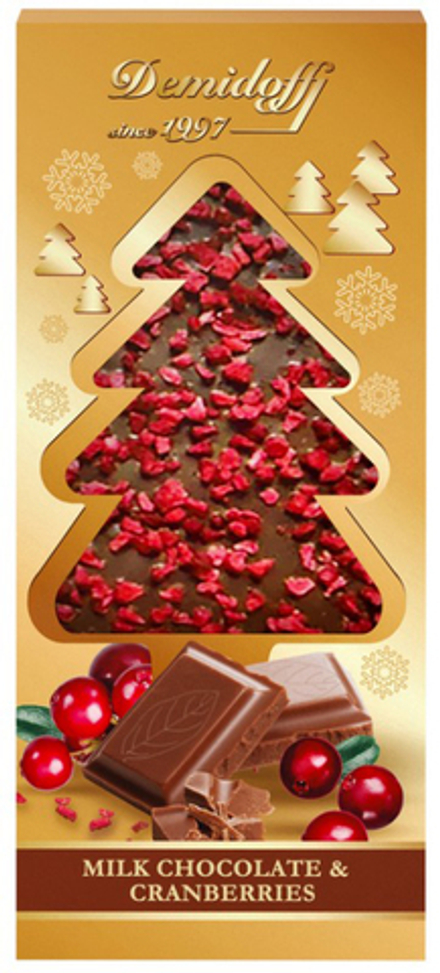 Шоколад молочный "DEMIDOFF" с добавлением кусочков сушеной клюквы 80г