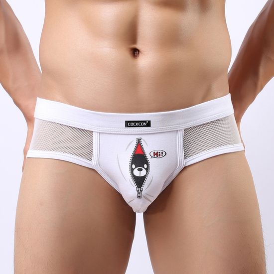 Мужские трусы брифы белые в сетку с рисунком Cockcon Unzip-Me Brief White 650