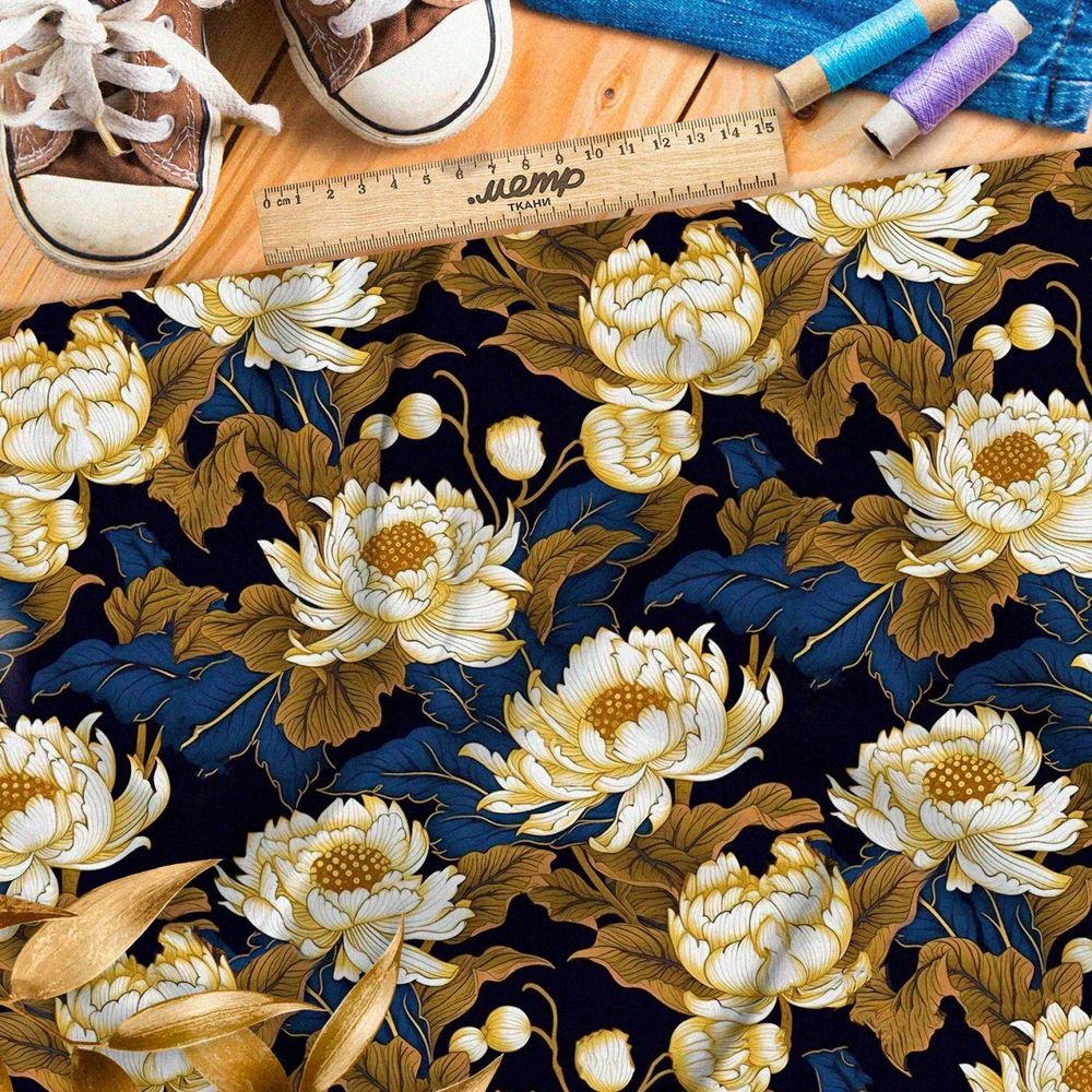 Ткань премиум габардин сказочные лилии