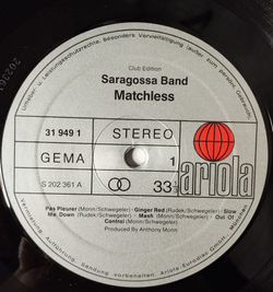 Винтажная виниловая пластинка LP Saragossa Band Matchless (Germany 1980)
