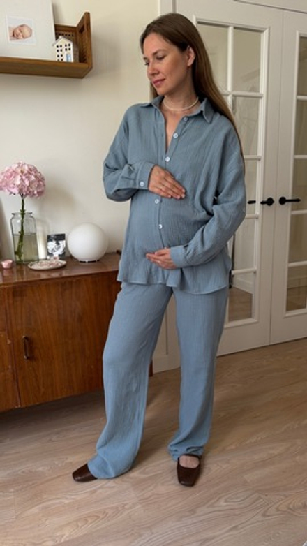 Рубашка Дунай из муслина для беременных и кормящих, Грозовое небо