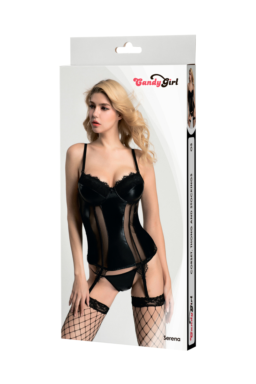 Корсет, стринги и чулки Candy Girl Serena черные OS