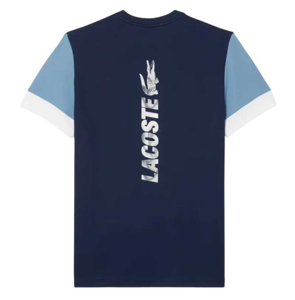 Мужская теннисная футболка Lacoste Sport Printed Colour-Block - navy blue/blue/white
