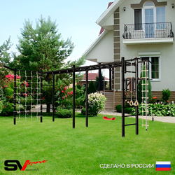 Уличная шведская стенка Sv Sport рукоход х 2 с комплектом турник прямой У51655 (Турник/Брусья/"Лодочка"/Кронш бокс/Канат/кольца/лестница/Сетка)