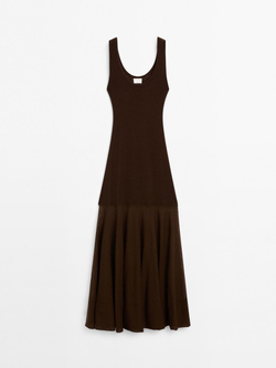 Massimo Dutti Трикотажное платье из смеси хлопка и шелка - Studio, коричневый