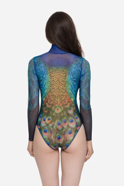 Купальник на молнии с рукавами "Павлин Маюра"