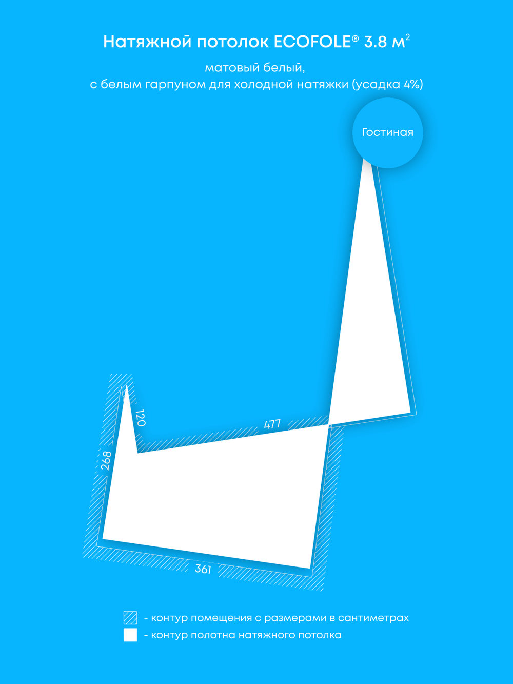 Матовый натяжной потолок 3.8 м2