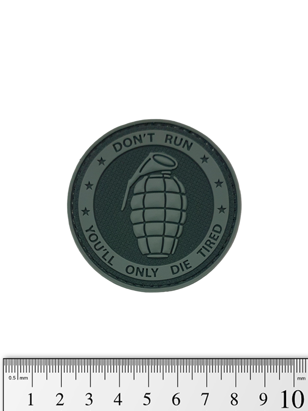 Шеврон Don't Run. Граната PVC 6 см. Тёмно-серый
