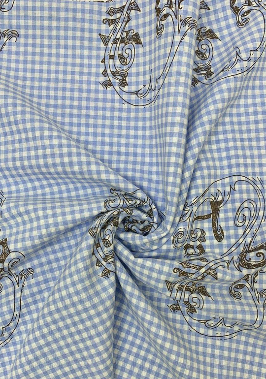Коттон сорочка, принт клетка голуб/белый NBD132