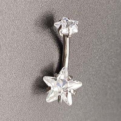 Украшение для пирсинга пупка "Звезда" с прозрачными кристаллами. Медицинская сталь