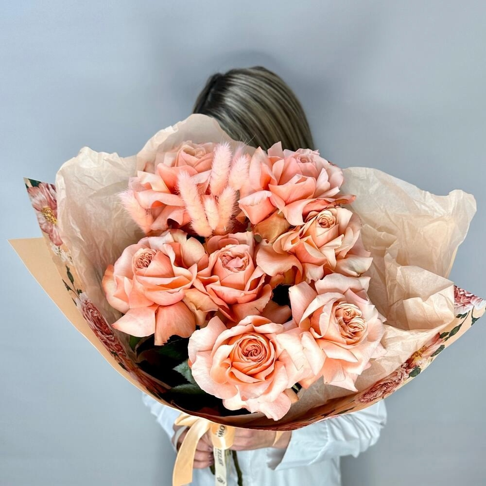 «Персиковое пюре» букет из французских роз