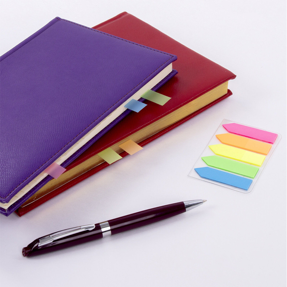 Клейкие закладки пластиковые, 5 цветов, 500 шт, книжные стикеры цветные маленькие (45х12 мм), прямоугольные стики для учебников и документов