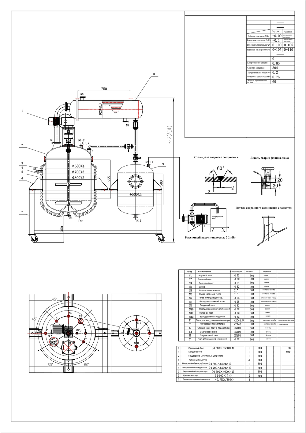 Взрывозащищенный реактор из нержавеющей стали, 200л