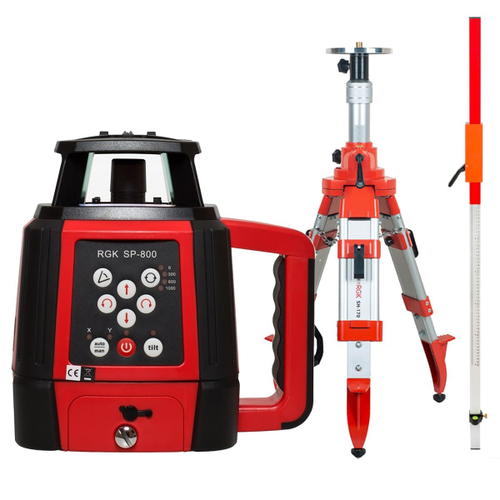 Комплект: ротационный нивелир RGK SP-800 с калибровкой + штатив RGK SH-170, рейка RGK LR-2