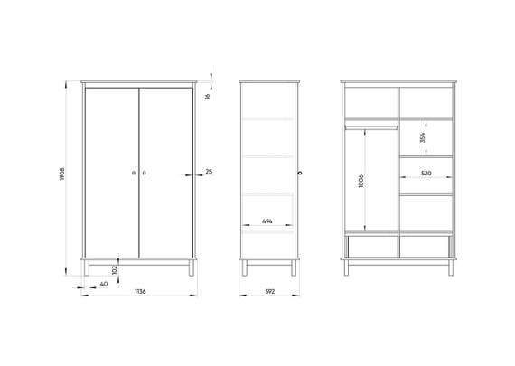 Шкаф Classic 2-х створчатый со скрытыми ящиками (белый)