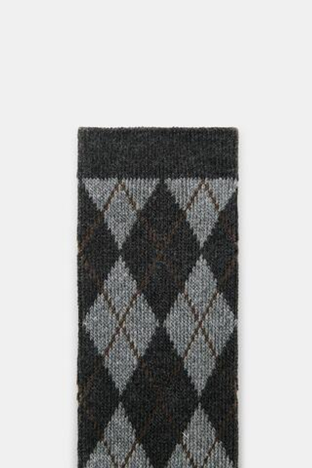 ZARA НОСКИ С РОМБАМИ ИЗ ХЛОПКА, СЕРЫЙ