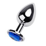 Серебристая анальная втулка 9,5см с синим кристаллом ToyFa Metal 717003-6