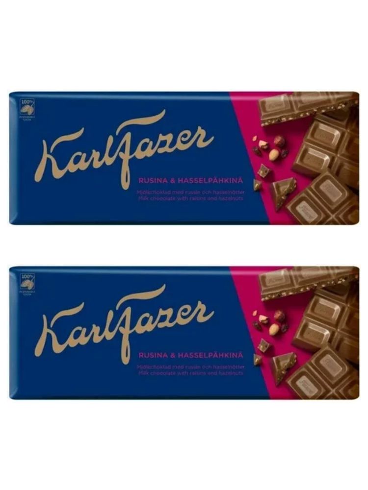 Шоколад молочный Fazer с лесными орехами и изюмом 200 г x 2 шт