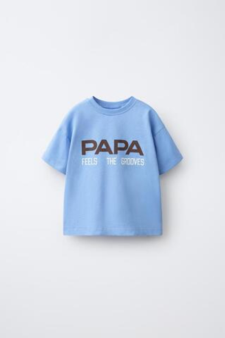 ZARA ФУТБОЛКА С ПРИНТОМ MAMÁ Y PAPÁ, ГОЛУБОЙ