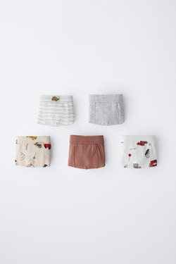 ZARA НАБОР ИЗ ПЯТИ ТРУСОВ-БОКСЕРОВ С МАШИНКАМИ, РАЗНОЦВЕТНЫЙ