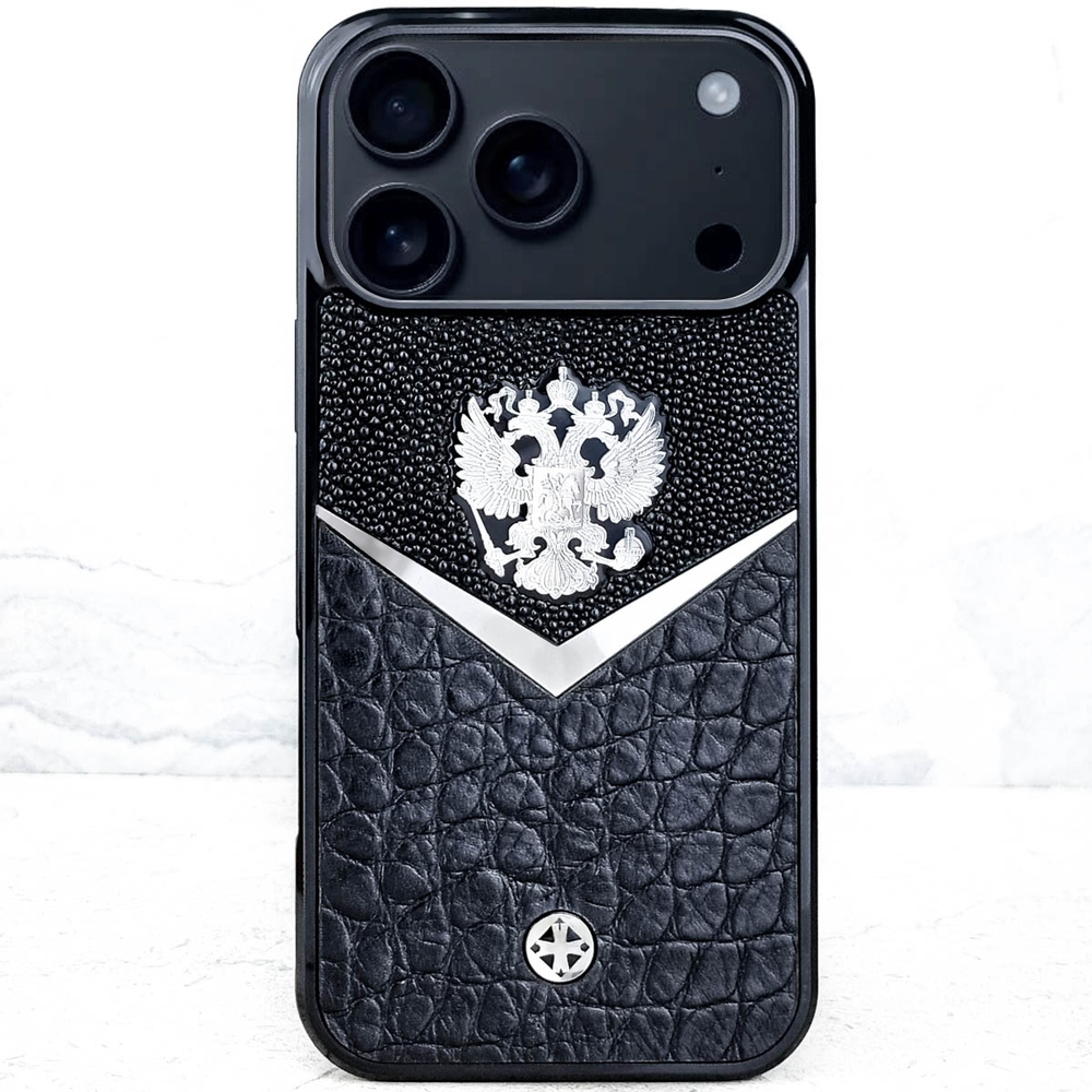 Эксклюзивный чехол iphone с гербом России купить - Euphoria HM Premium - натуральная кожа miniCROC, ювелирный сплав