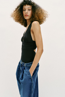 ZARA БОДИ ИЗ ПОЛИАМИДА С ОТКРЫТОЙ СПИНОЙ, ЧЕРНЫЙ