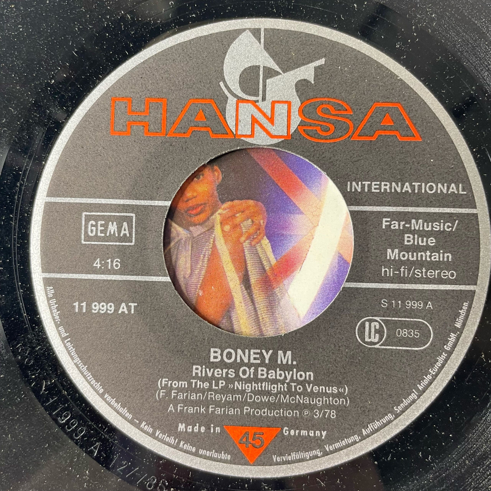 Винтажная виниловая пластинка 7 дюймов (маленькая пластинка) Boney M. Rivers Of Babylon / Brown Girl In The Ring (Германия 1978)
