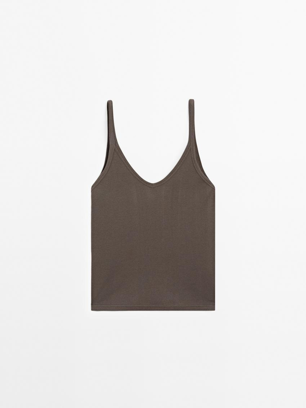 Massimo Dutti Топ из 100% хлопка, коричневый