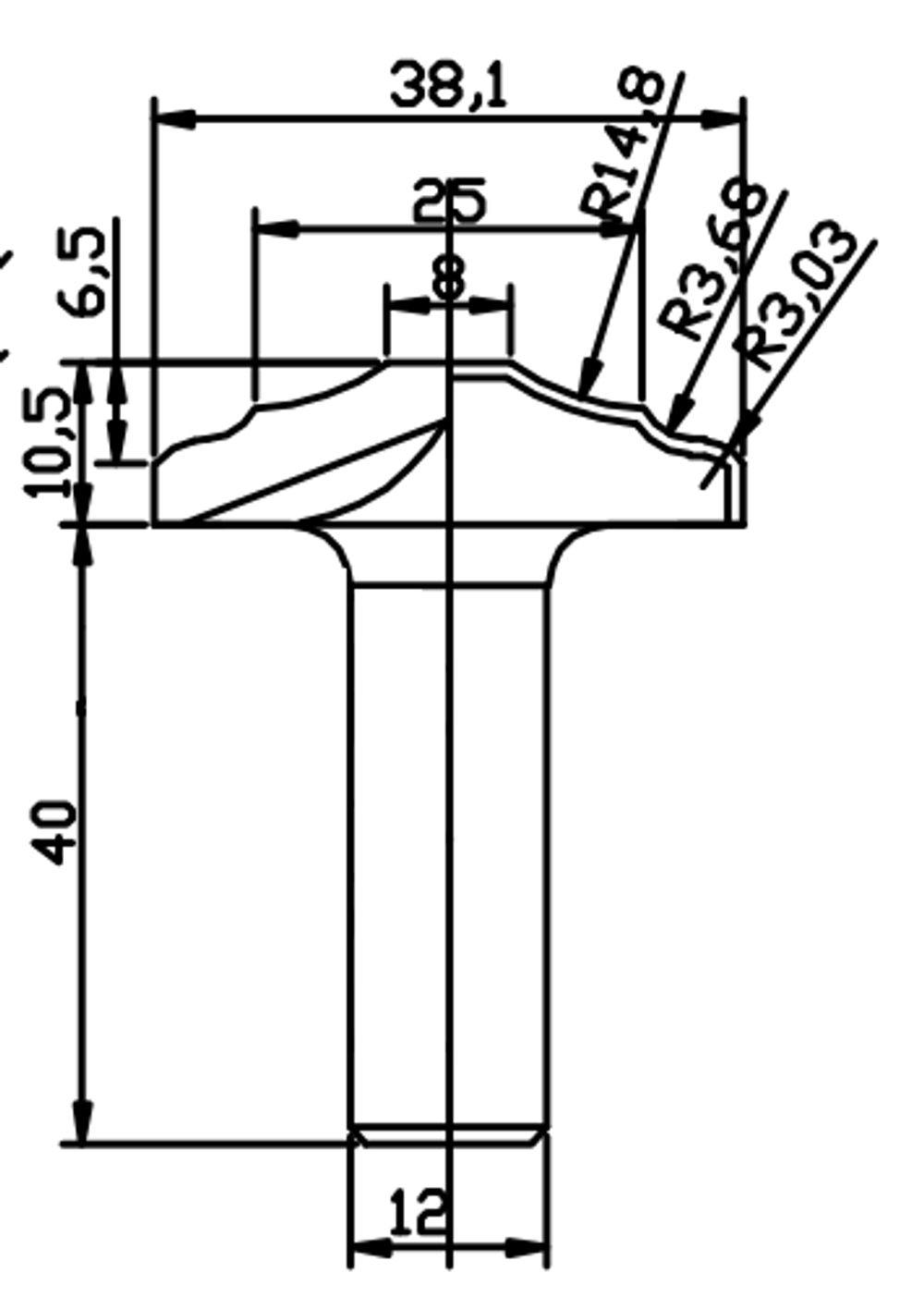 PCD профильная фреза D.38,1x10,5 S.12x40 Z2
