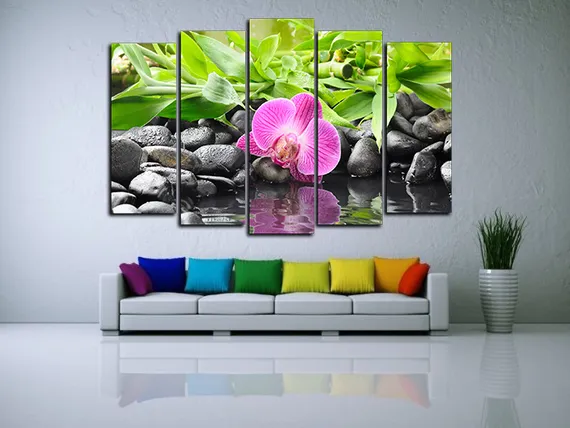 Модульная картина "Ручей и розовая орхидея"