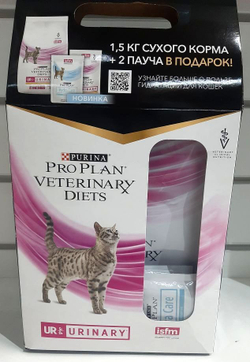Purina Veterinary Diets 1,5кг+2 пауча Диетический корм для кошек при мочекаменной болезни UR ПРОМО