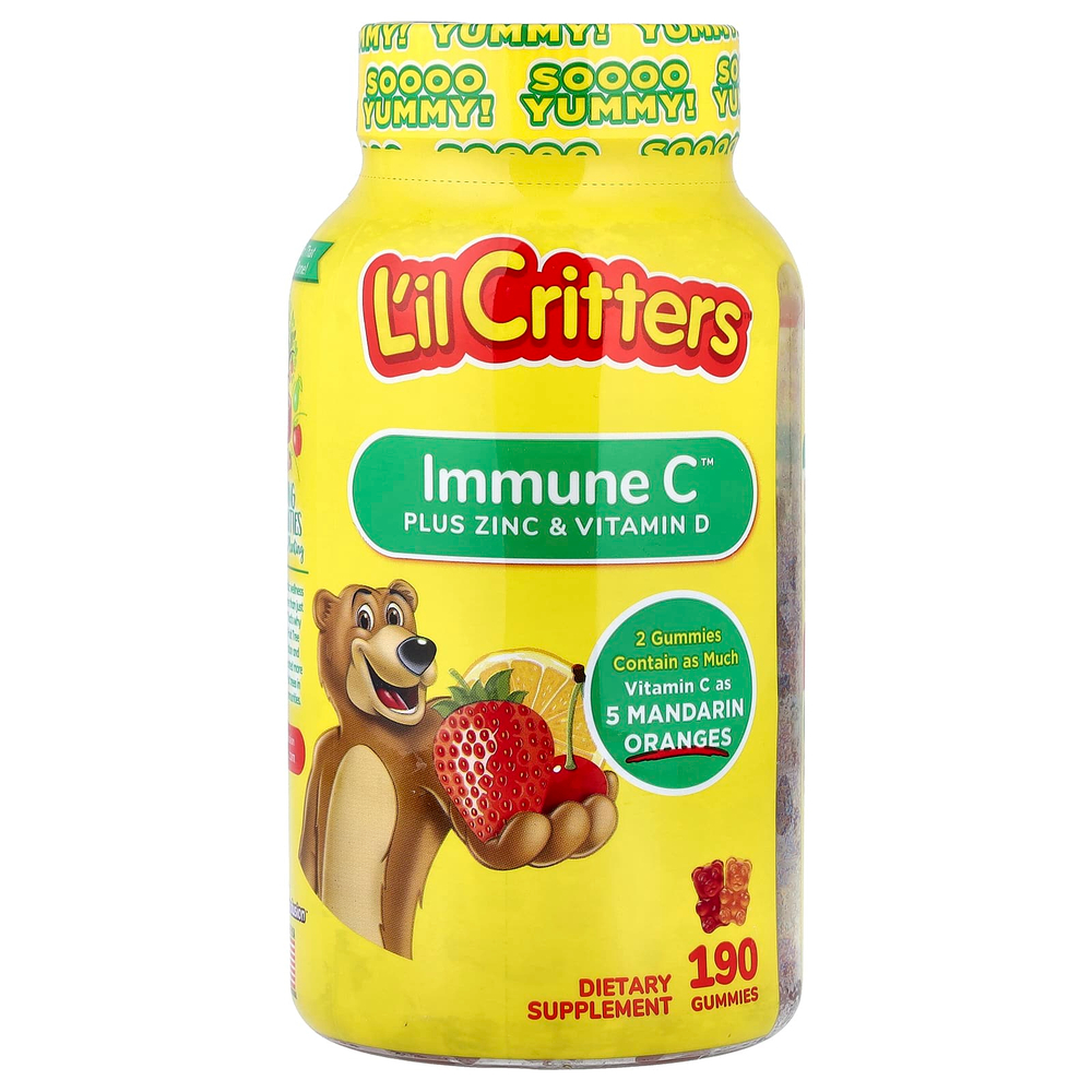 L'il Critters, Immune C™, жевательные таблетки с цинком и витамином D, 190 жевательных таблеток