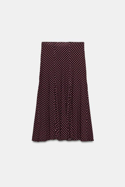 ZARA ЮБКА МИДИ В ГОРОШЕК, КОРИЧНЕВЫЙ