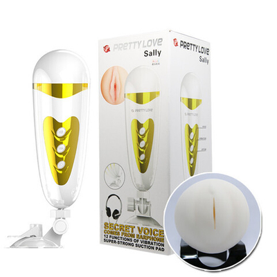 Мастурбатор вагина с вибрацией в тубе PrettyLove Sally с голосовым сопровождением (Цвет: белый с золотым)