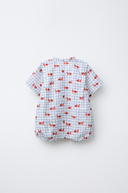 ZARA КОМБИНЕЗОН-КИМОНО С ПРИНТОМ «ЗОЛОТЫЕ РЫБКИ», ЭКРЮ