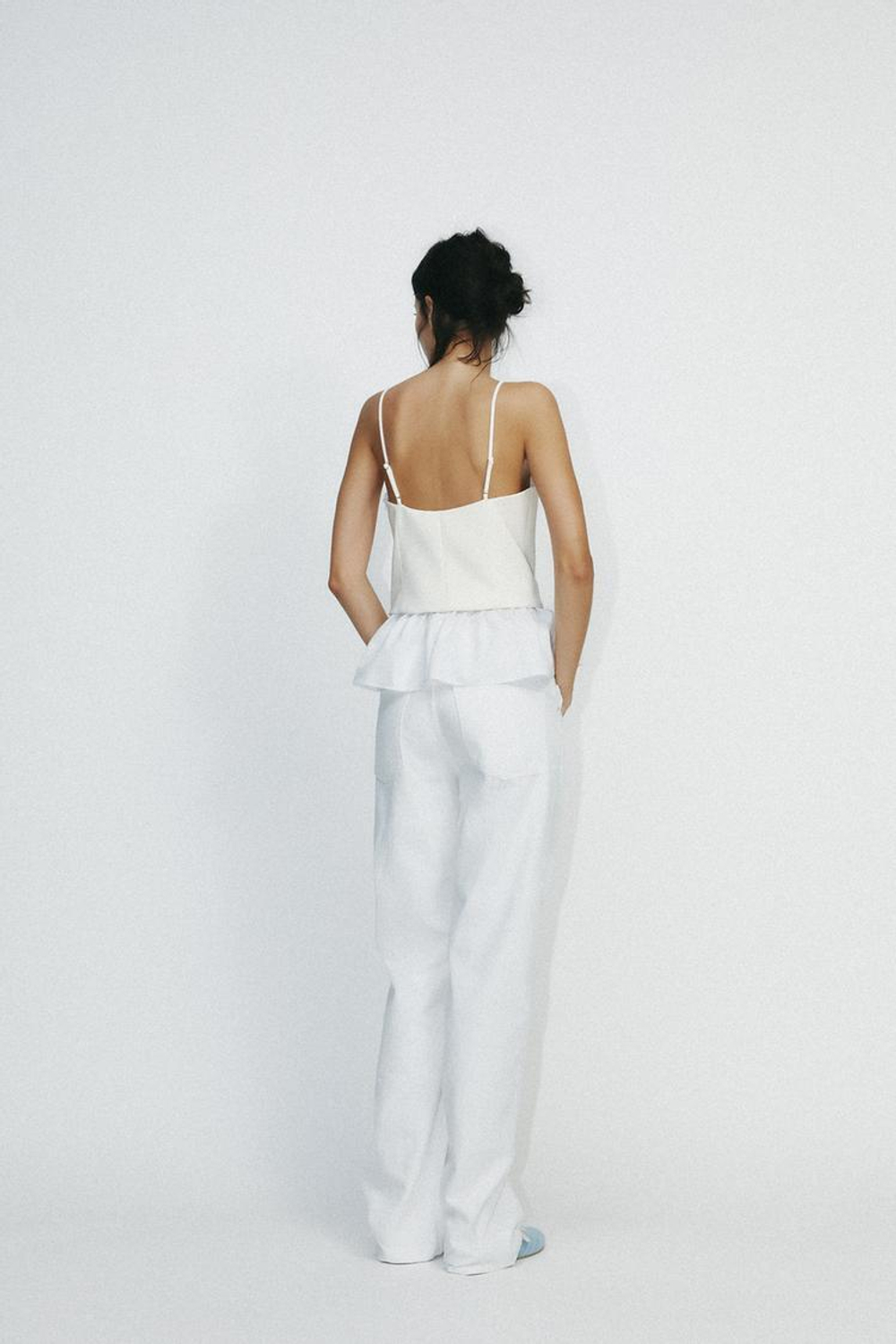 ZARA БЛУЗА ИЗ ПОПЛИНА КОМБИНИРОВАННАЯ, БЕЛЫЙ