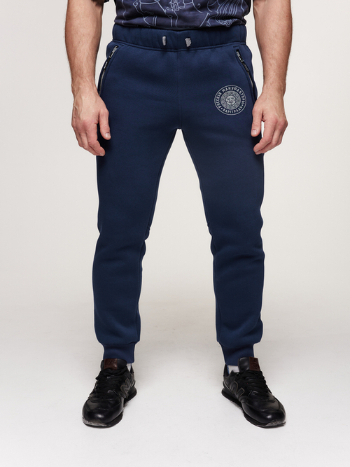 Спорт-брюки Варгградъ мужские тёмно-синие "Оттиск Солнца" с начёсом