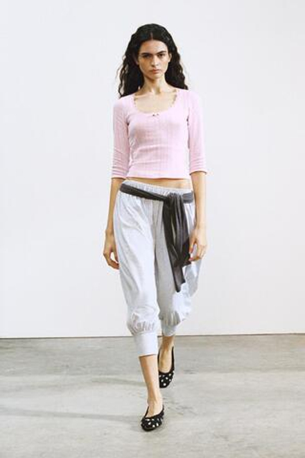 ZARA ФУТБОЛКА С АЖУРНОЙ ВЯЗКОЙ, РОЗОВЫЙ